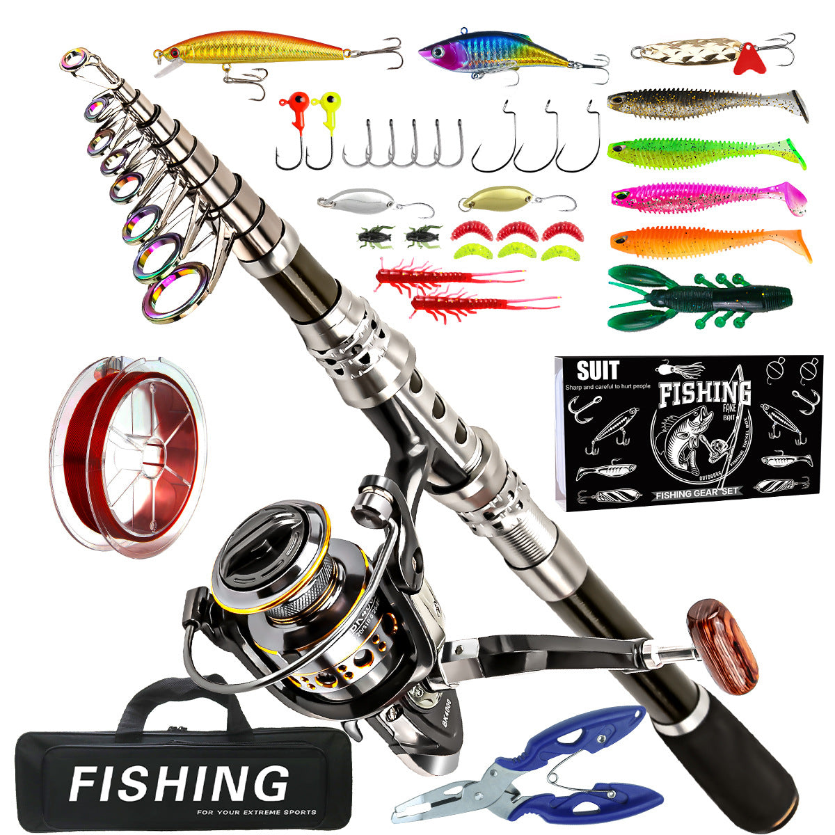 Carbon Travel Fishing Combo | Telescopic Rod Fresh & Saltwater