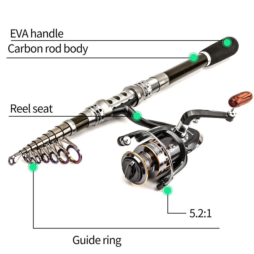 Carbon Travel Fishing Combo | Telescopic Rod Fresh & Saltwater