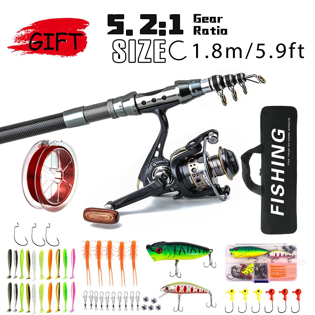 Carbon Fiber Travel Fishing Rod | Compact Saltwater Combo