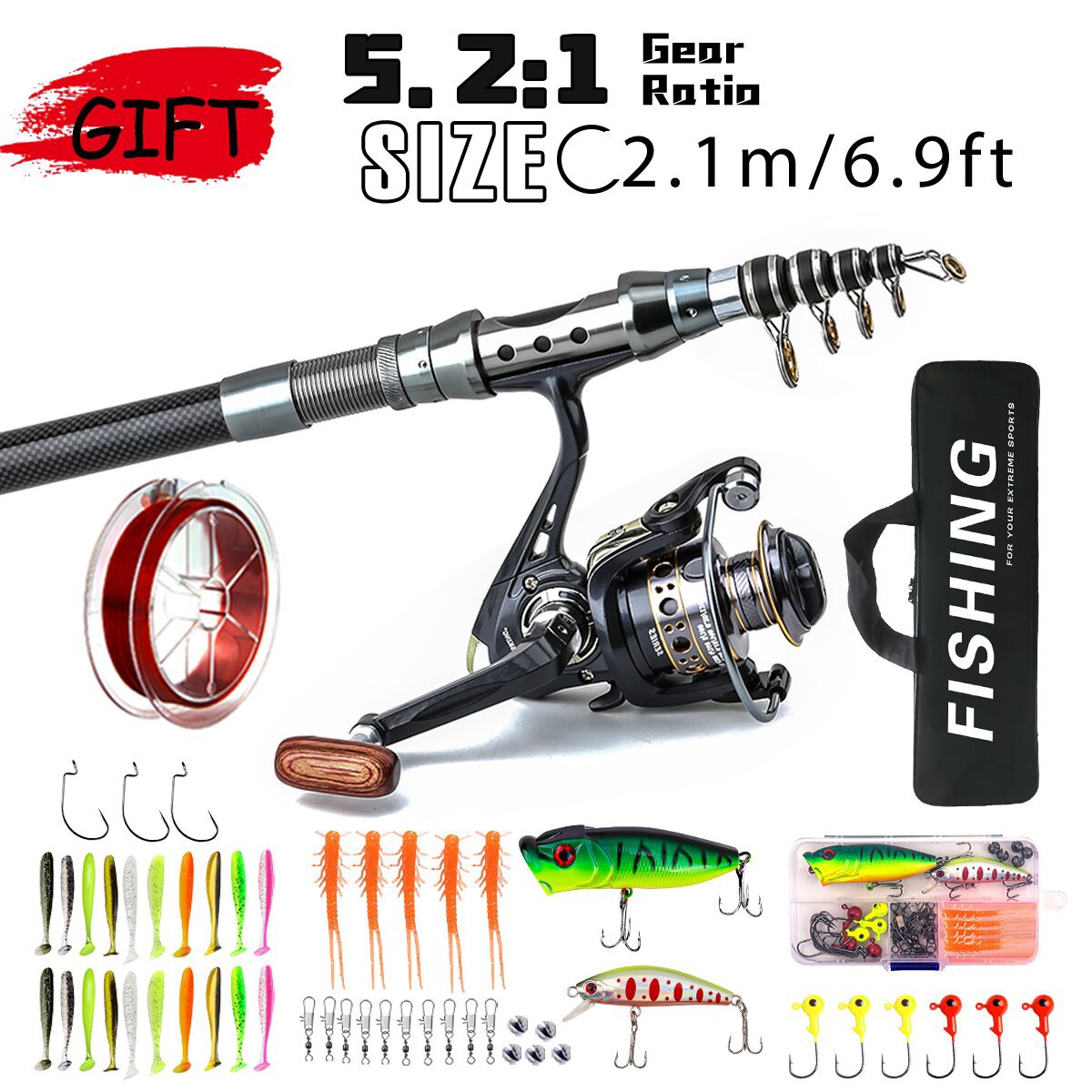 Carbon Fiber Travel Fishing Rod | Compact Saltwater Combo