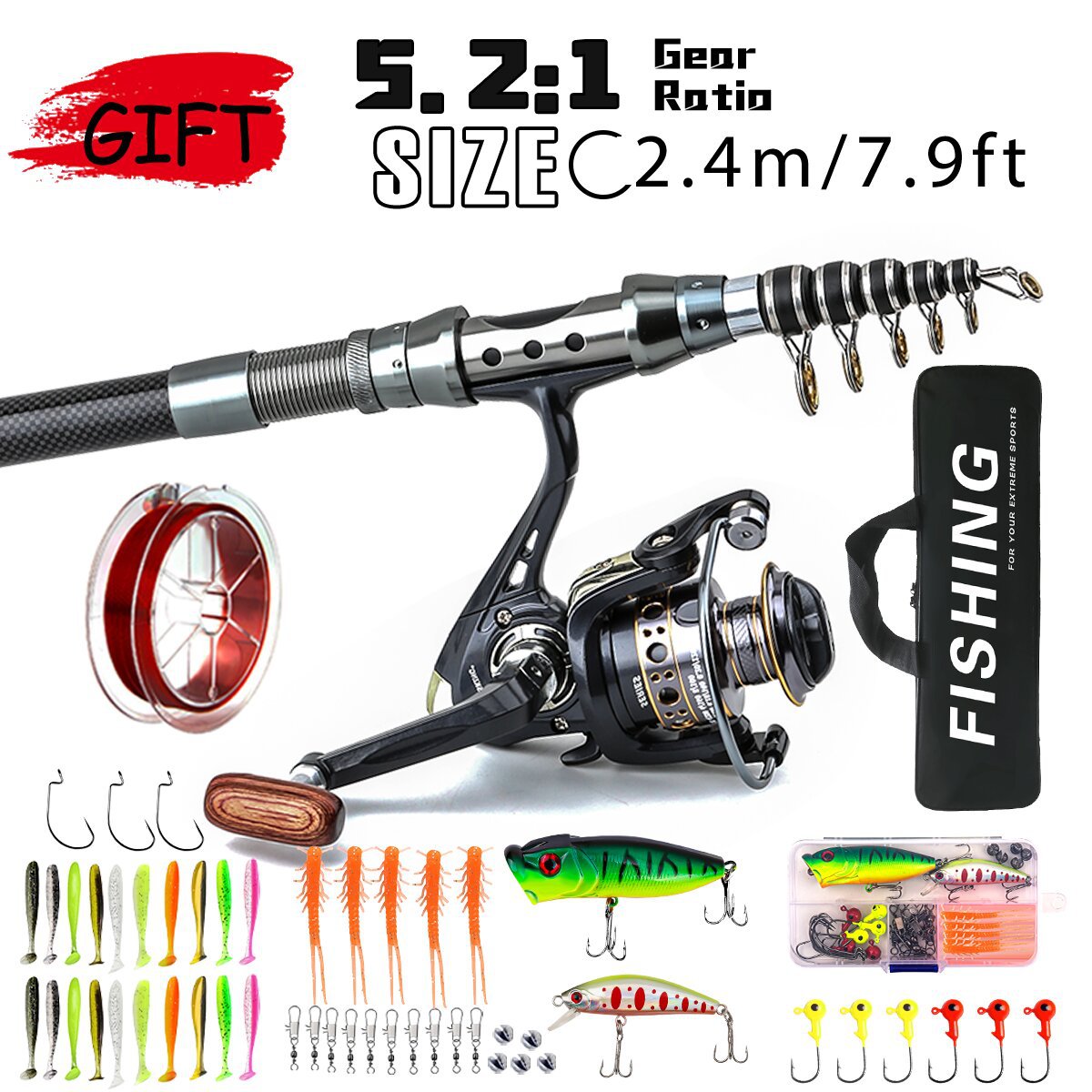 Carbon Fiber Travel Fishing Rod | Compact Saltwater Combo