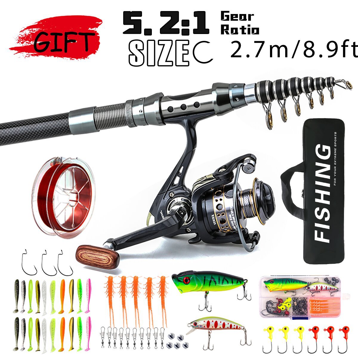 Carbon Fiber Travel Fishing Rod | Compact Saltwater Combo