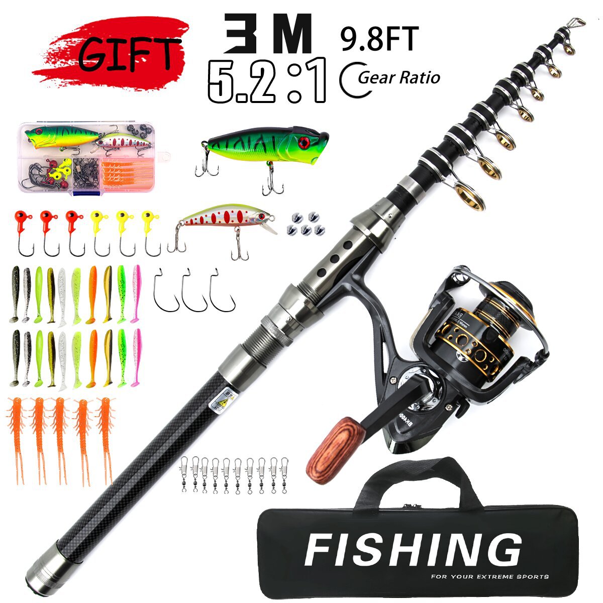 Carbon Fiber Travel Fishing Rod | Compact Saltwater Combo